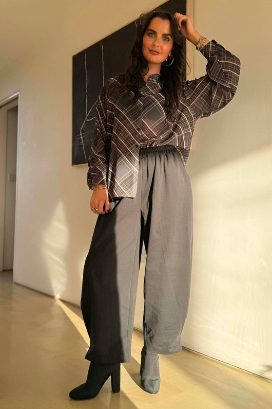 Ainsley Plaid Chiffon Blouse Black